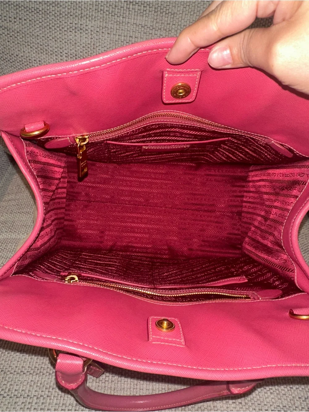 Prada Beige And Pink Canvas And Leather Tote - Picture 8 of 16